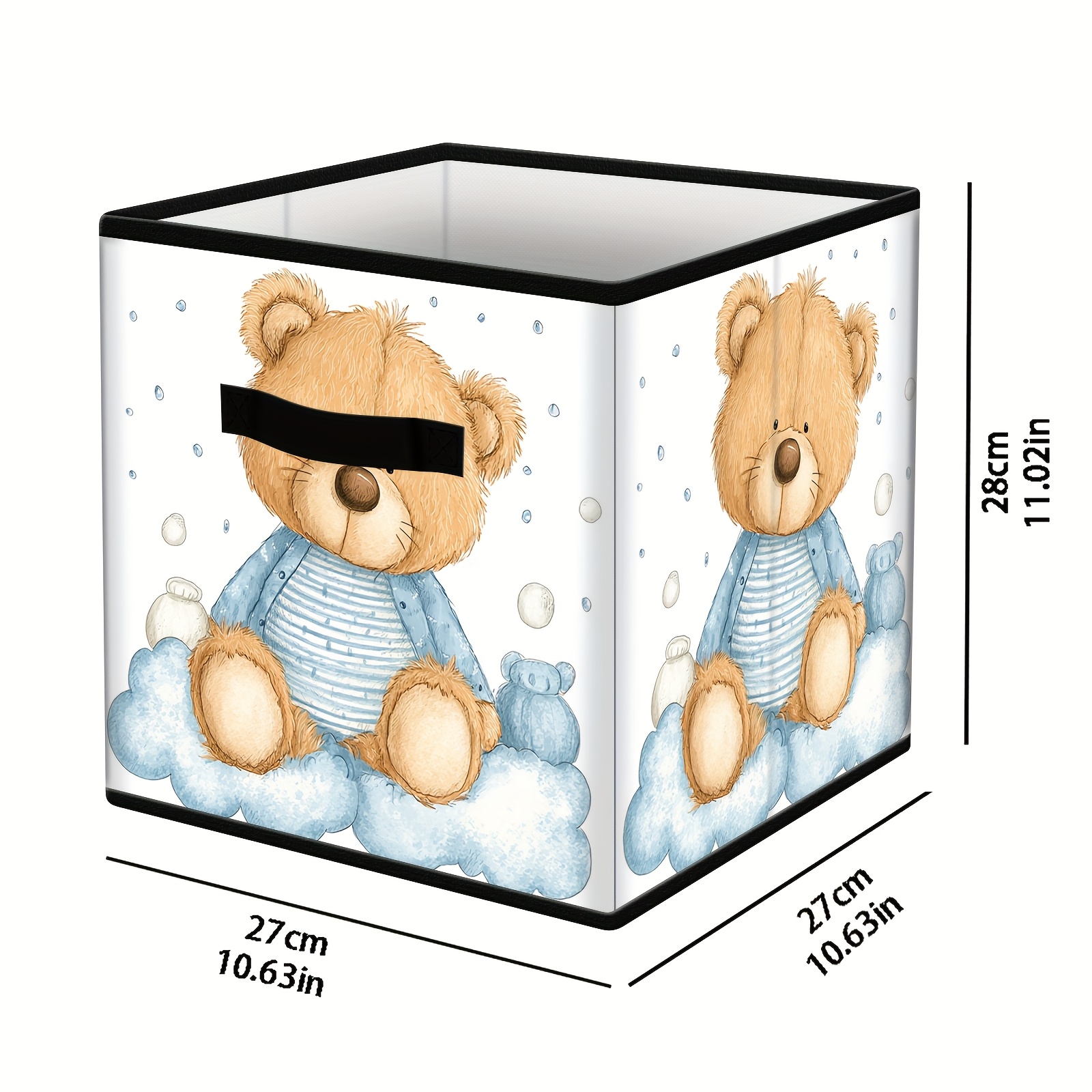 TEMU 1pc Foldable Storage Box, Size: 27cm×27cm×28cm Storage Basket - Sturdy Foldable Storage Basket With Handles, Cartoon Bear Sitting Illustration