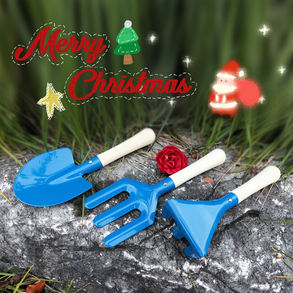 LuckyOpt Set De 3 Herramientas De Jardinería – Pala, Rastrillo Y Azada, De Acero Inoxidable, Para Suculentas Y Plantas En Maceta (azul)