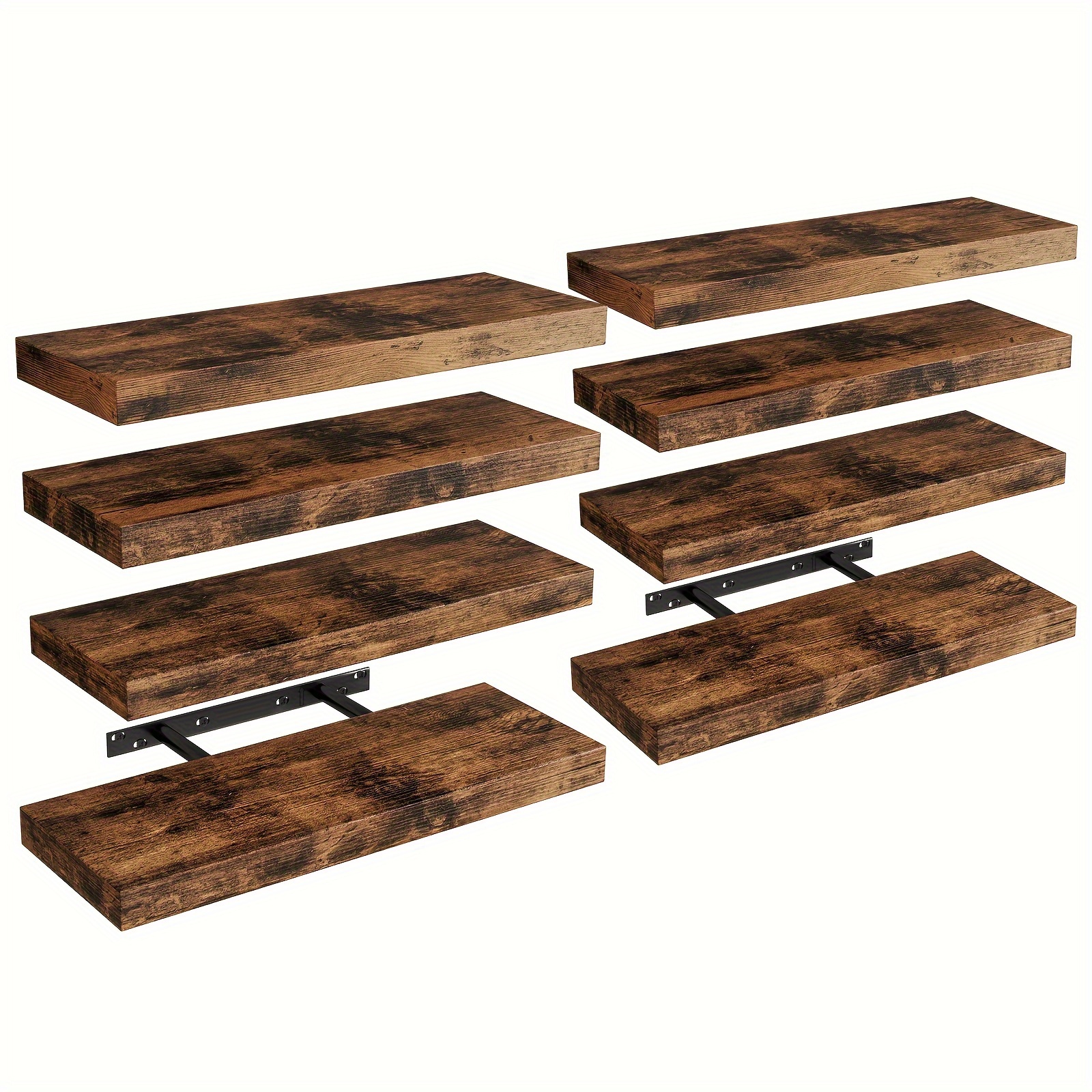 

8pcs Floating Rustic Brown Shelves, Rustic Wood Wall Shelves, Valentine's Day Shelves For Wall Decor, With Invisible Brackets For Bathroom, Living Room, Bedroom And Kitchen, 15.8*5.5*1.2in