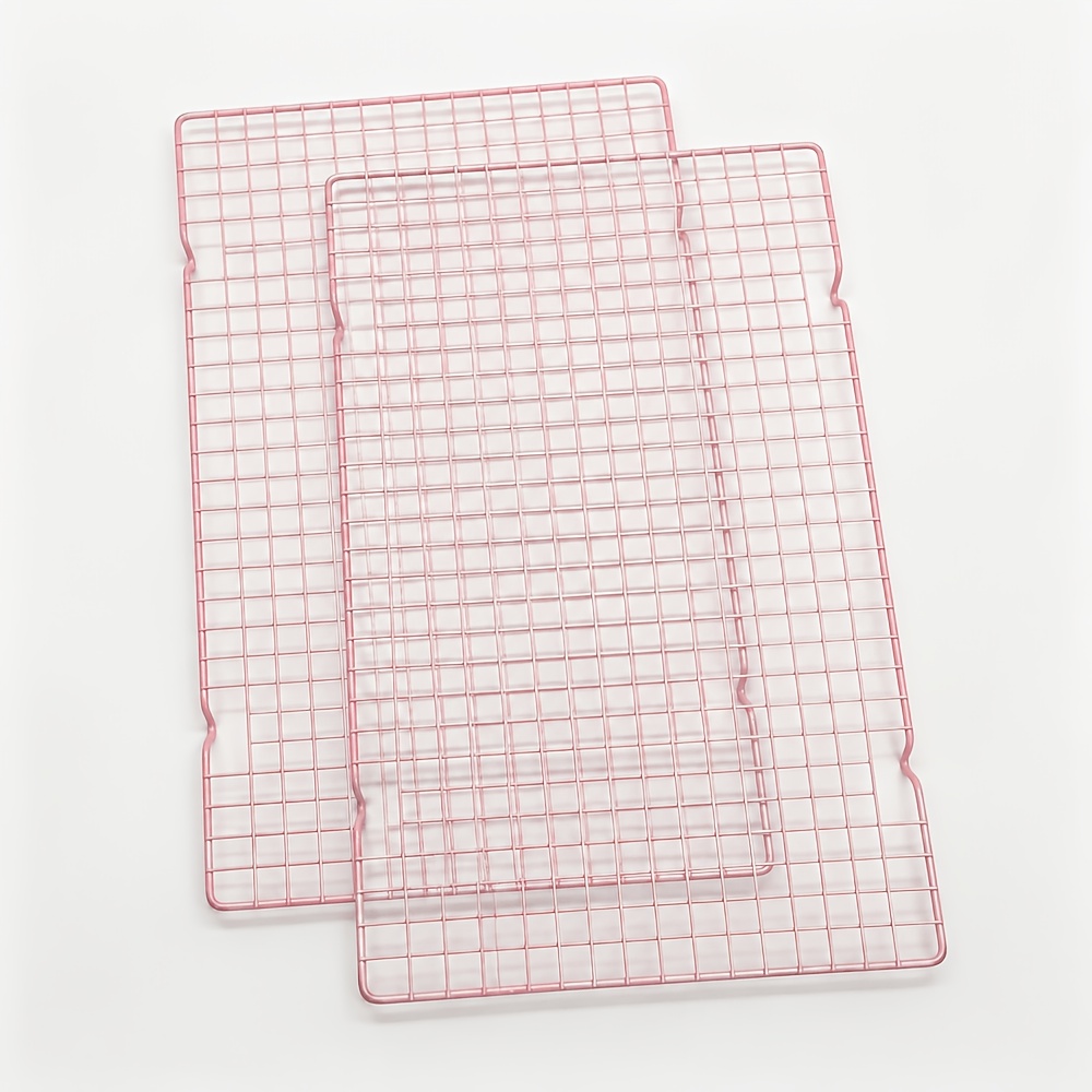 TEMU 2pcs Grille de refroidissement antiadhésive en acier au carbone rose, support de cuisson et de séchage de biscuits durable avec circulation