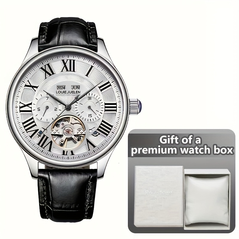 E-shop Automatische mechanische Herrenuhr, Multifunktionale Skelett-Armbanduhr mit römischer Ziffernunterzifferblatt, Batteriefrei