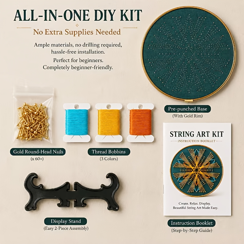 Handmade Embroidery Kit, Geometric Pattern String Art