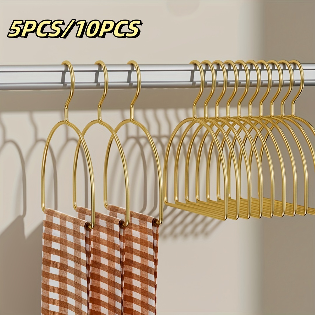 

5/10pcs Golden Metal Scarf & Tie Hangers - Sleek Polished , Storage Hooks For Belts And Accessories