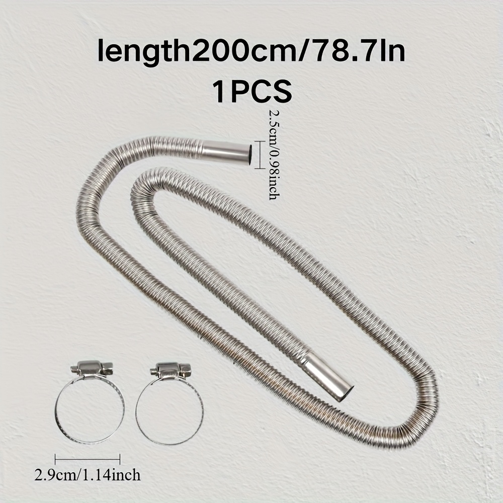TEMU Car Air Parking Heater Exhaust Pipe With 2 Clamps Fuel Tank Exhaust Pipe Hose Tube Stainless Steel For Heater