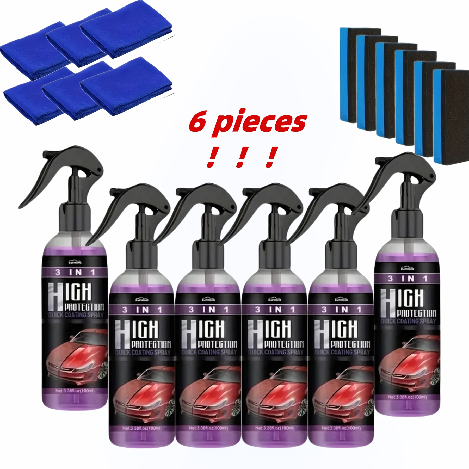 6pcs Ceramic Coating Enhancer Spray Bottles - High Protection Car Detailing, Spray Polishing & Waterless Washing for Glossy   & Scratch Repair, Purple Labels with Car Image, Spray  
