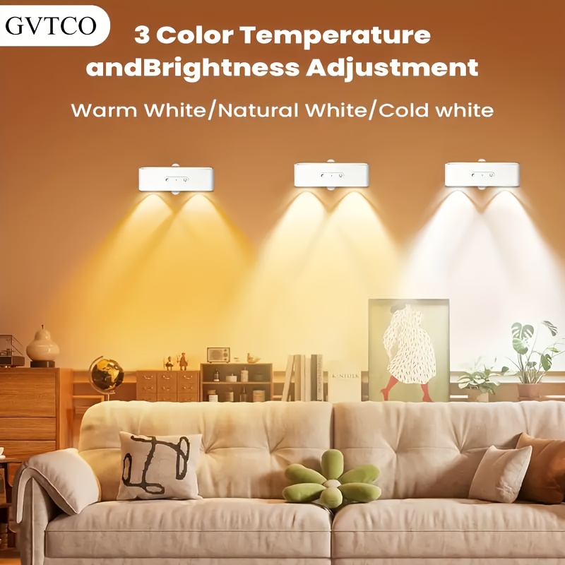 2pcs LED Wall Lamps, USB Rechargeable, Color Temperature (Warm White  Cold White), Touch Control for Living Room, Bedroom Ideal for