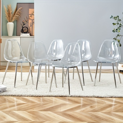 Clear Dining Chairs Set *n Kitchen Chairs with Transparent Seat, Acrylic  Accent Side Chairs with Plating Metal Legs Reinforced And Durable