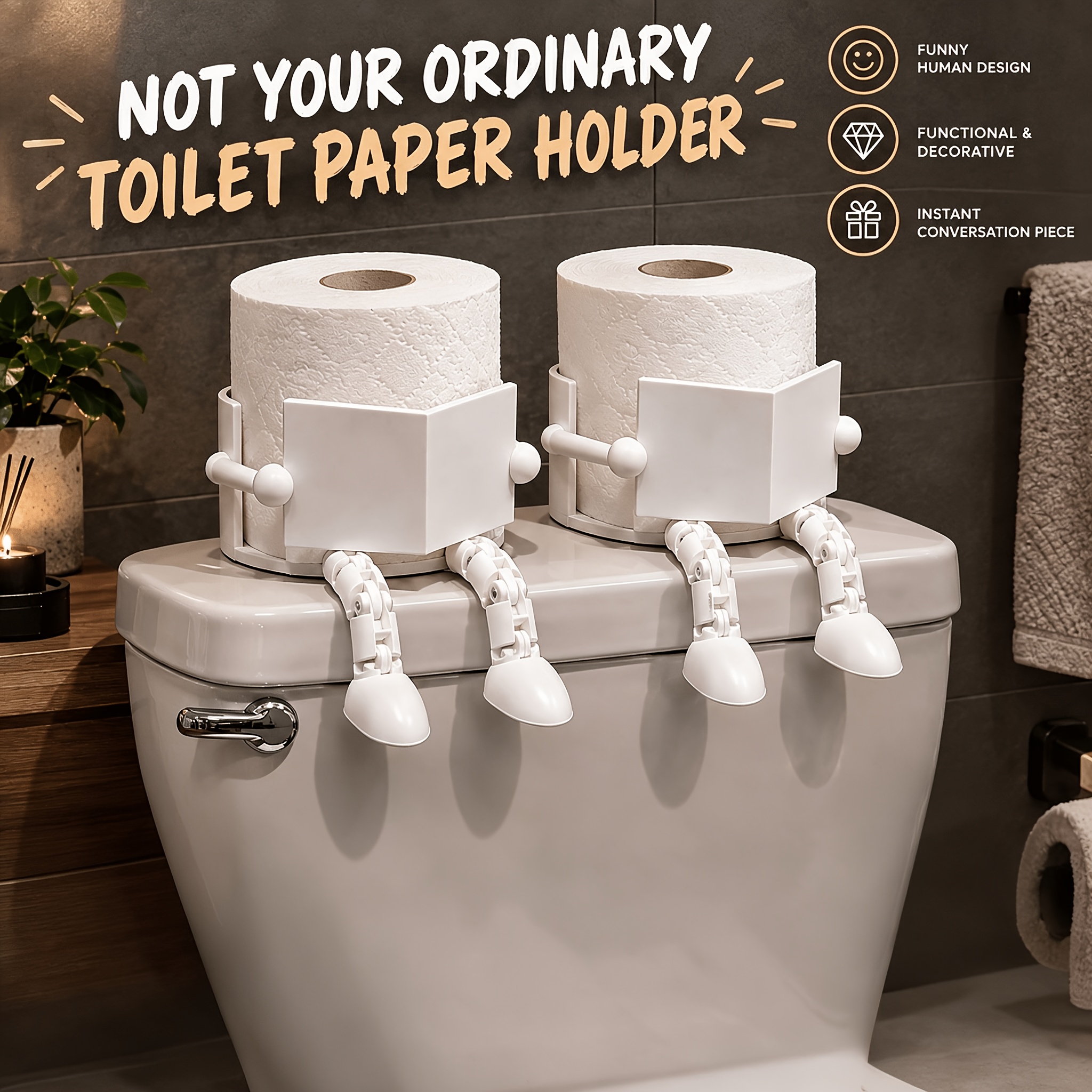 TEMU 2pcs Toilet Paper Holder With Reading For Man - Freestanding Suitable For , Plastic Tissue Dispenser For Bathroom Decor, Novelty Housewarming
