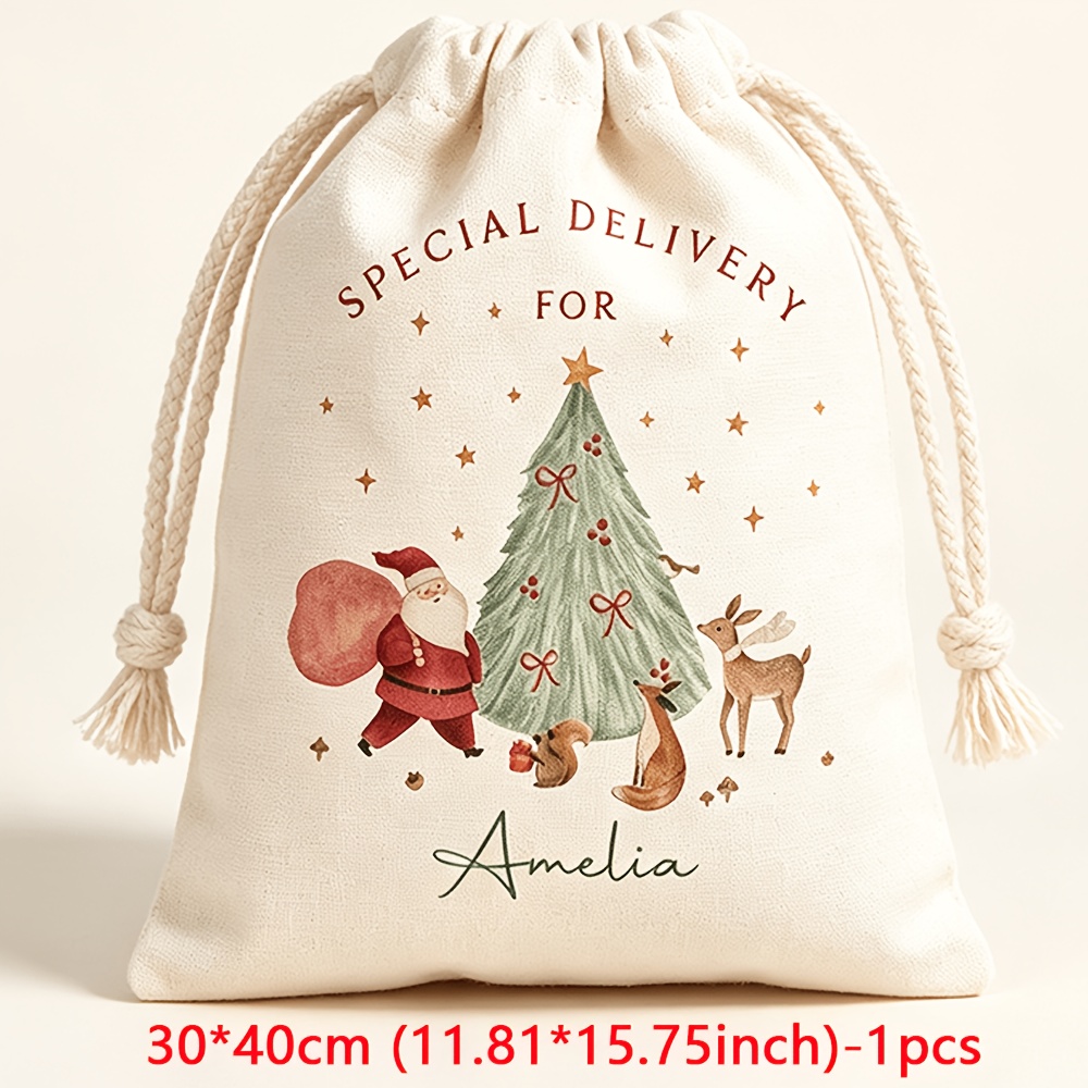 TEMU Personalized Gift Bag With Custom Name/text - Jute Rope Closure Suitable For Christmas Party Favors, Decorations, Birthdays - Suitable For