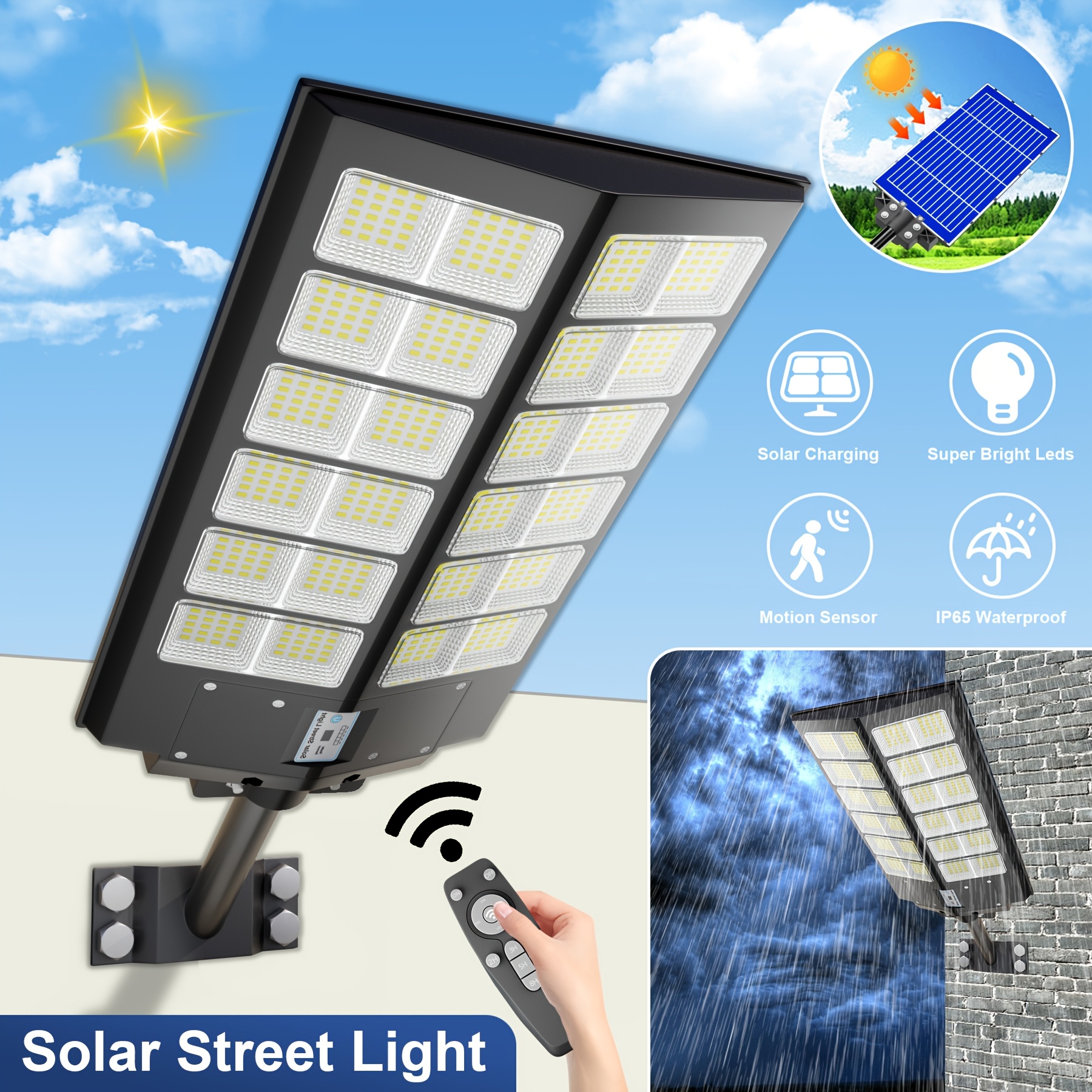 TEMU Commercial Outdoor Solar Street Light With Motion Sensor, Timer, Waterproof Design And Lighting For Large Outdoor Areas Ip65 Waterproof