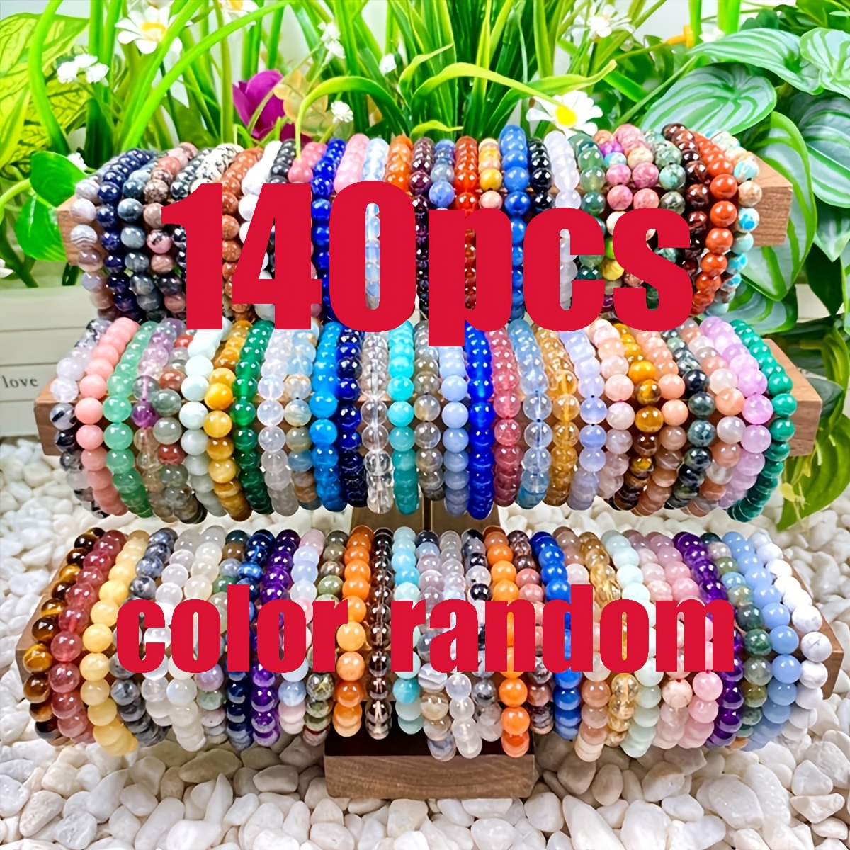 Image of 140pcs Random 8mm Bohemian Natural Stone Bead Bracelet Set, Multi-piece Stackable Bracelets, -garde Style Unisex Wrist Jewelry, Daily Casual Party Dating Universal Bead Bracelet Gifts For Men Women