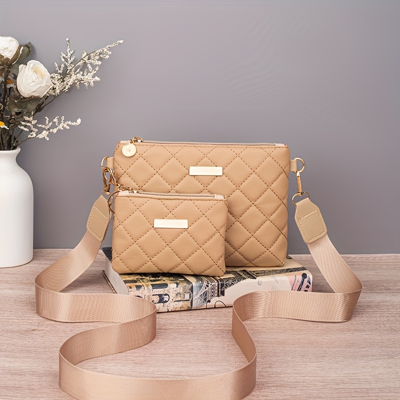 Diamond Embroidery Two-piece Crossbody Bag | Fashionable And Versatile Shoulder Bag | Solid Color Webbing With Hardware Decoration Design | Casual Travel Multi-functional Backpack