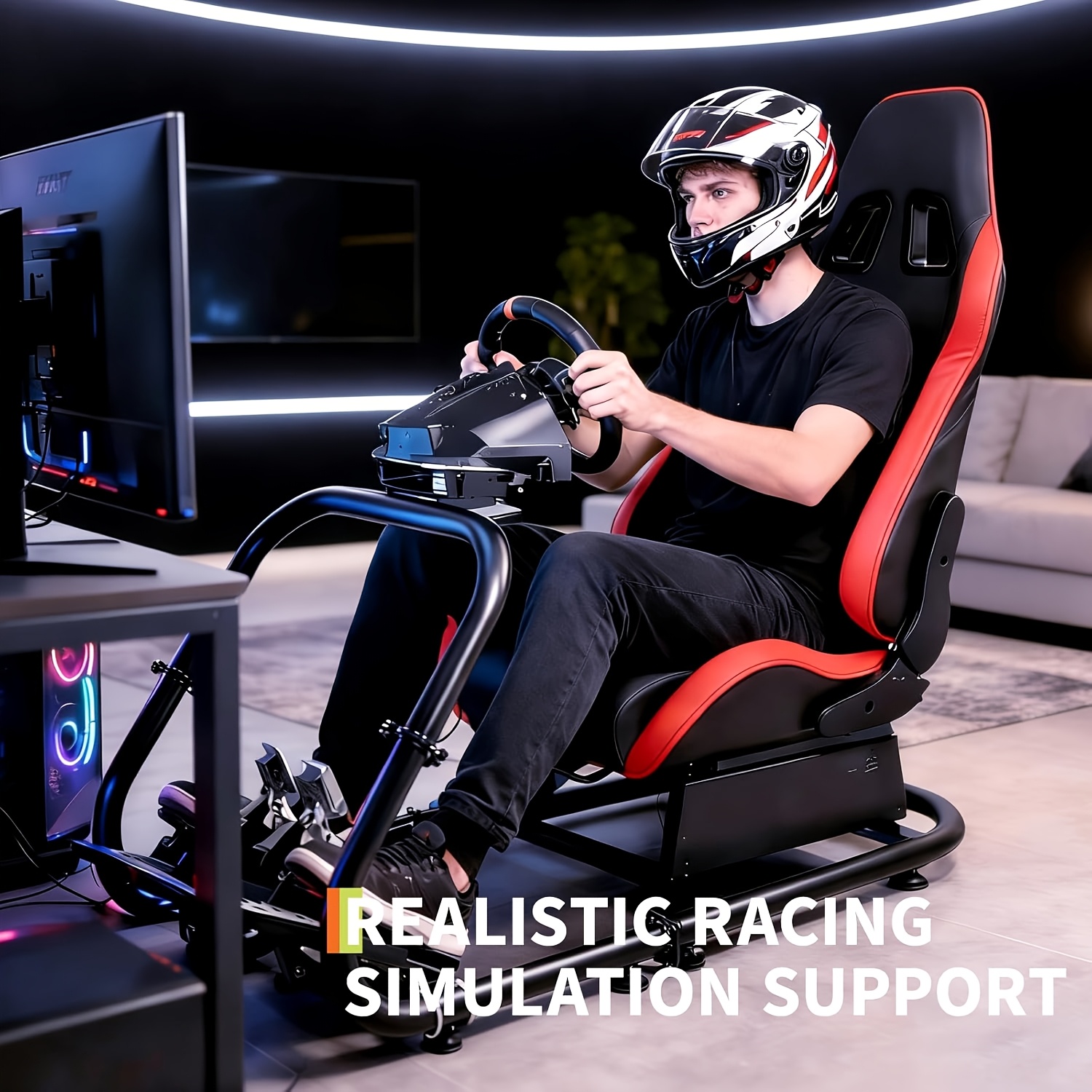 foldable racing simulator cockpit with adjustable steering wheel and pedal  