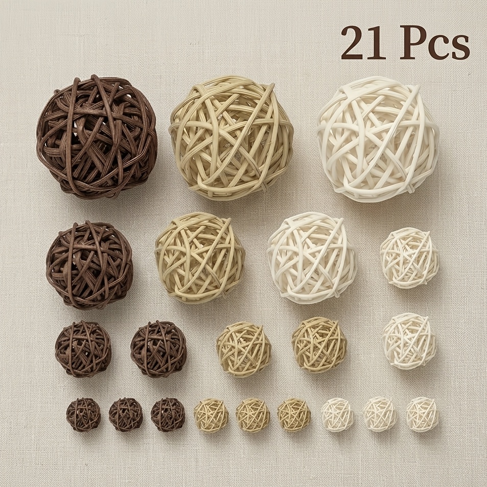 TEMU 21 pièces, mélange de 3 couleurs (blanc, beige, café), de 3 cm à 6 cm, convient pour vases, remplissage de bols, décorations suspendues pour