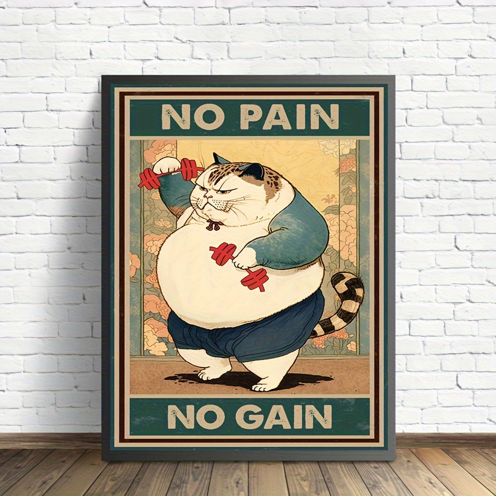 Canvas Poster Wall Art Funny Cat Workout Poster Gym Cat - Temu