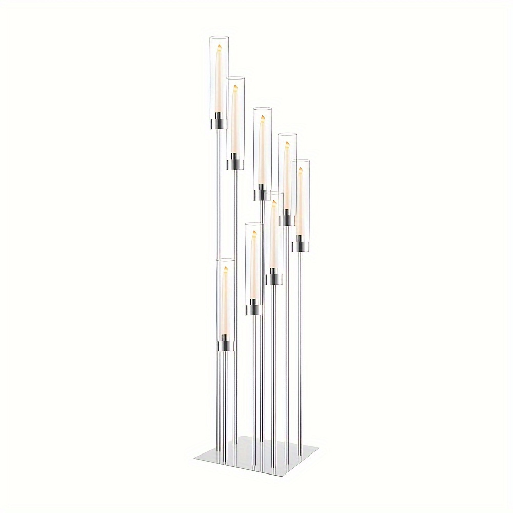 TEMU Event Highlight| Elegant 45.3" Tall Cluster Candelabra With 8 - Sleek Acrylic & Stand, Ideal For Weddings & Seasonal Decor, Features Clear