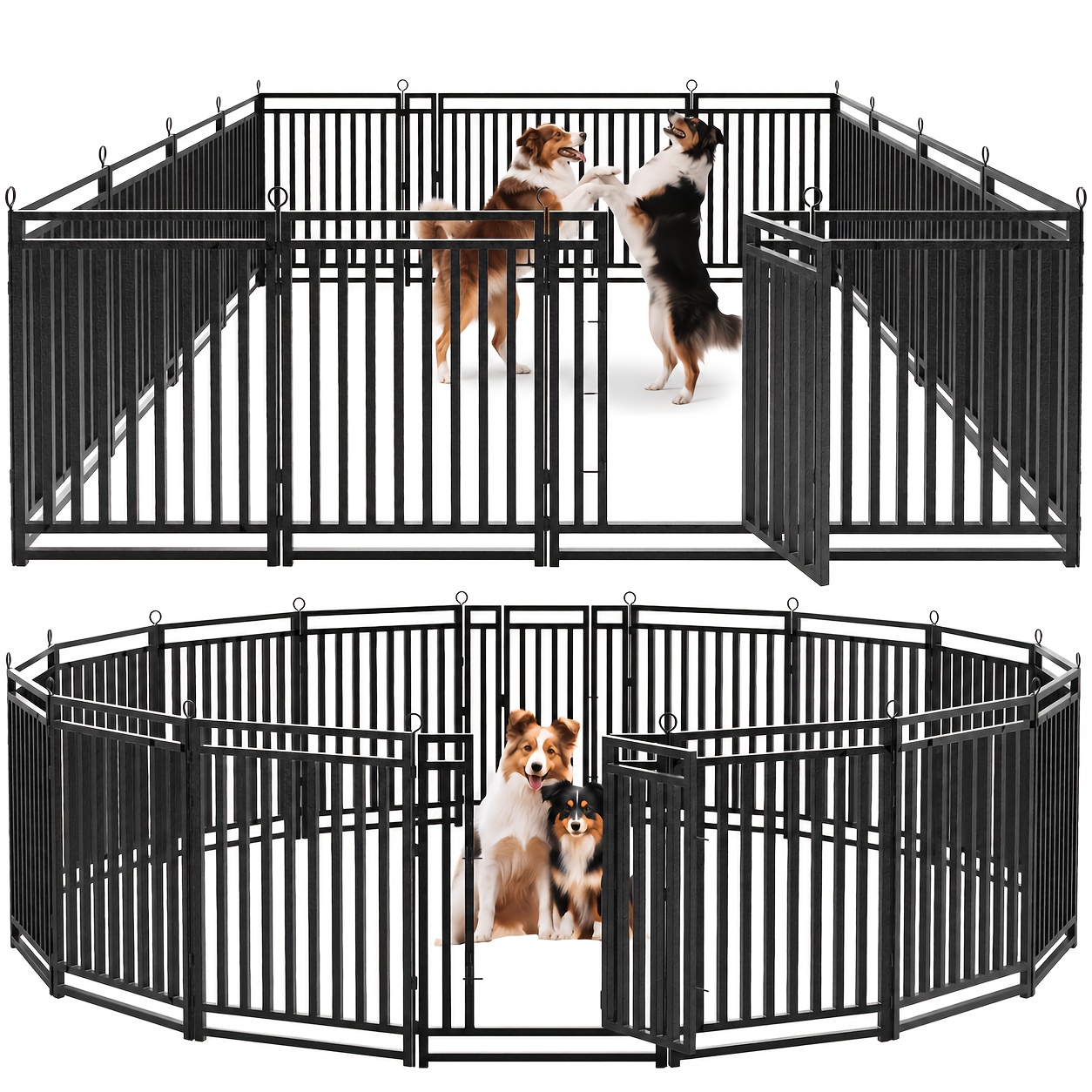TEMU Petorldog 40'' Metal Dog Playpen, 16-panel Portable Pet Fence For Indoor & Outdoor Use, Heavy Duty Dog Crate For Rv Camping (black-silver)