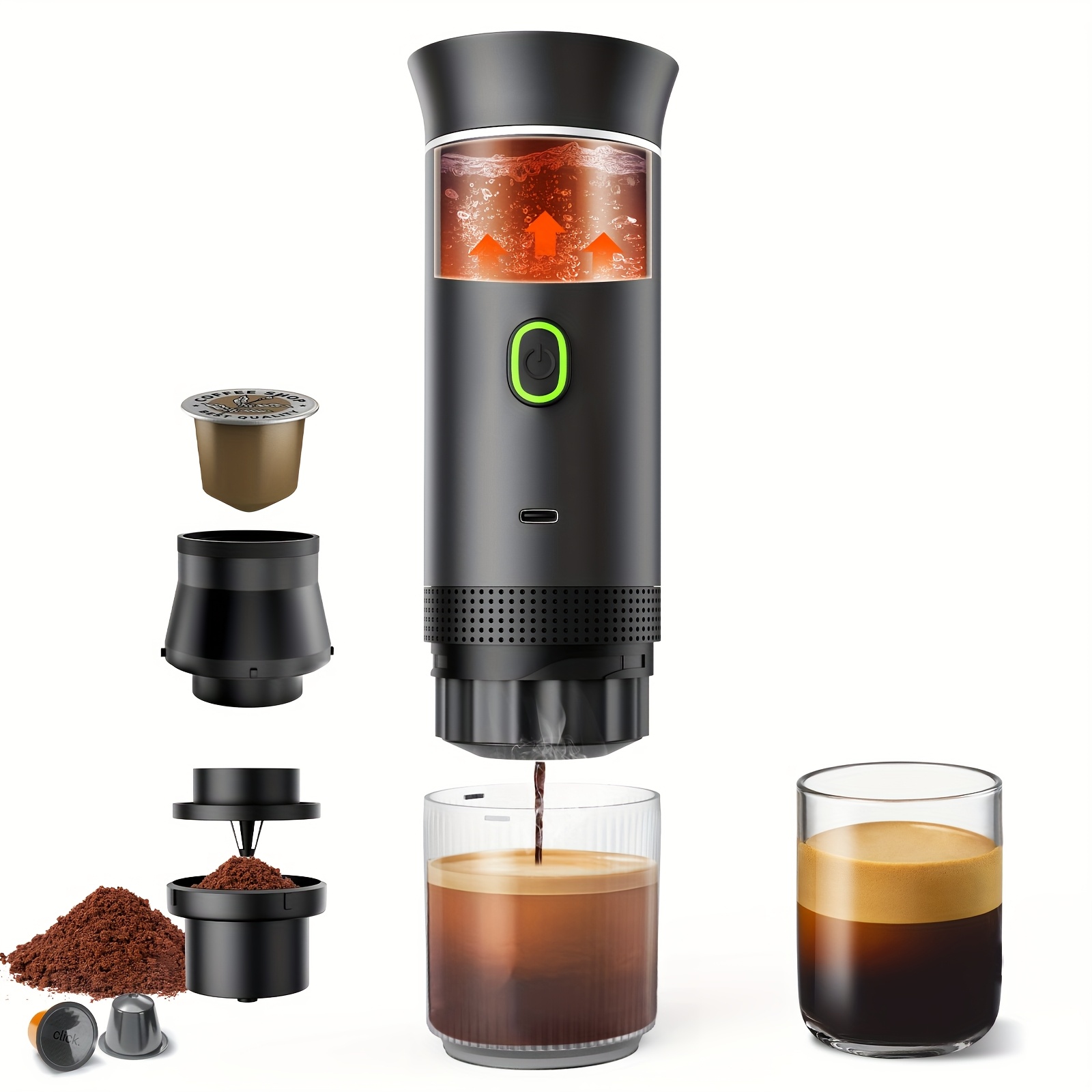 TEMU Portable Coffee Machine Travel Espresso Maker Nano Car Coffee Maker Compatible With Ground Coffee And Capsules, Suitable For Rv, Hiking Camping,