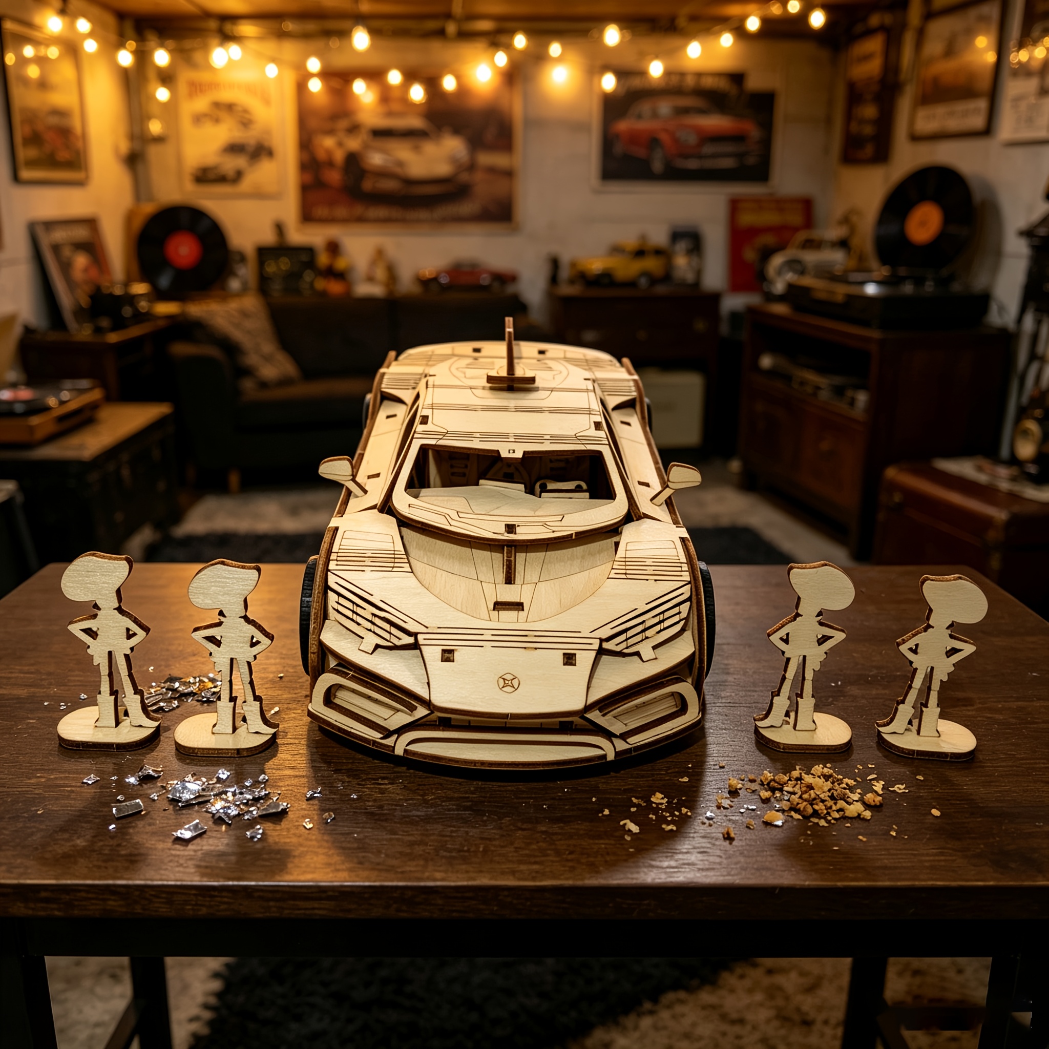 3D Wooden Puzzle Sports Car Model with Driver Figurines