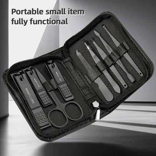 9pcs professional nail care kit case stainless steel cuticle pliers hand care tools nail clippers nail file and nail polish remover sleek metallic durable cons nail care tools nail care