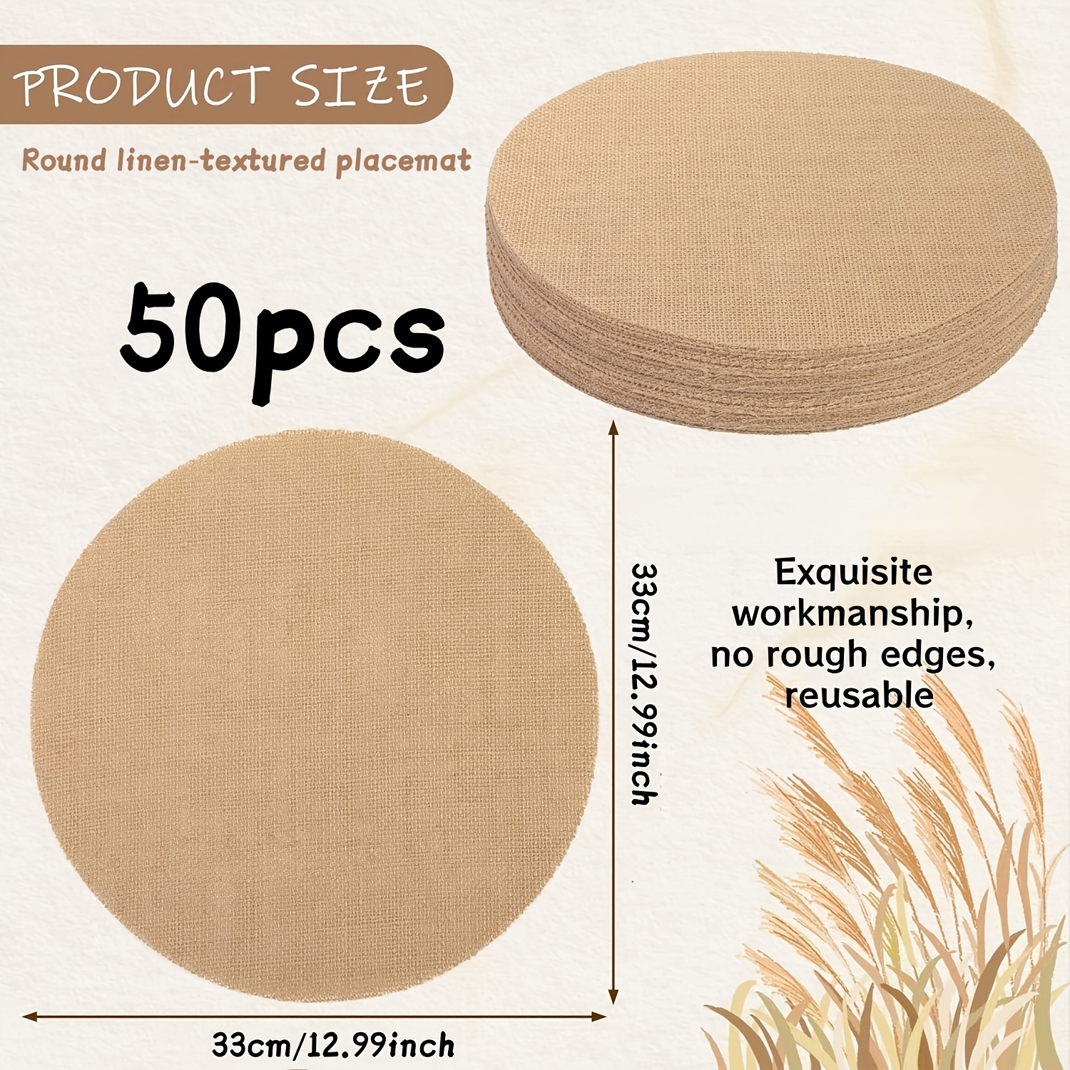 TEMU 10//40/50pcs Round Placemats, 12.99-inch Diameter, Home And Kitchen Decor, Bohemian Country Style Table Setting, Suitable For Restaurants,