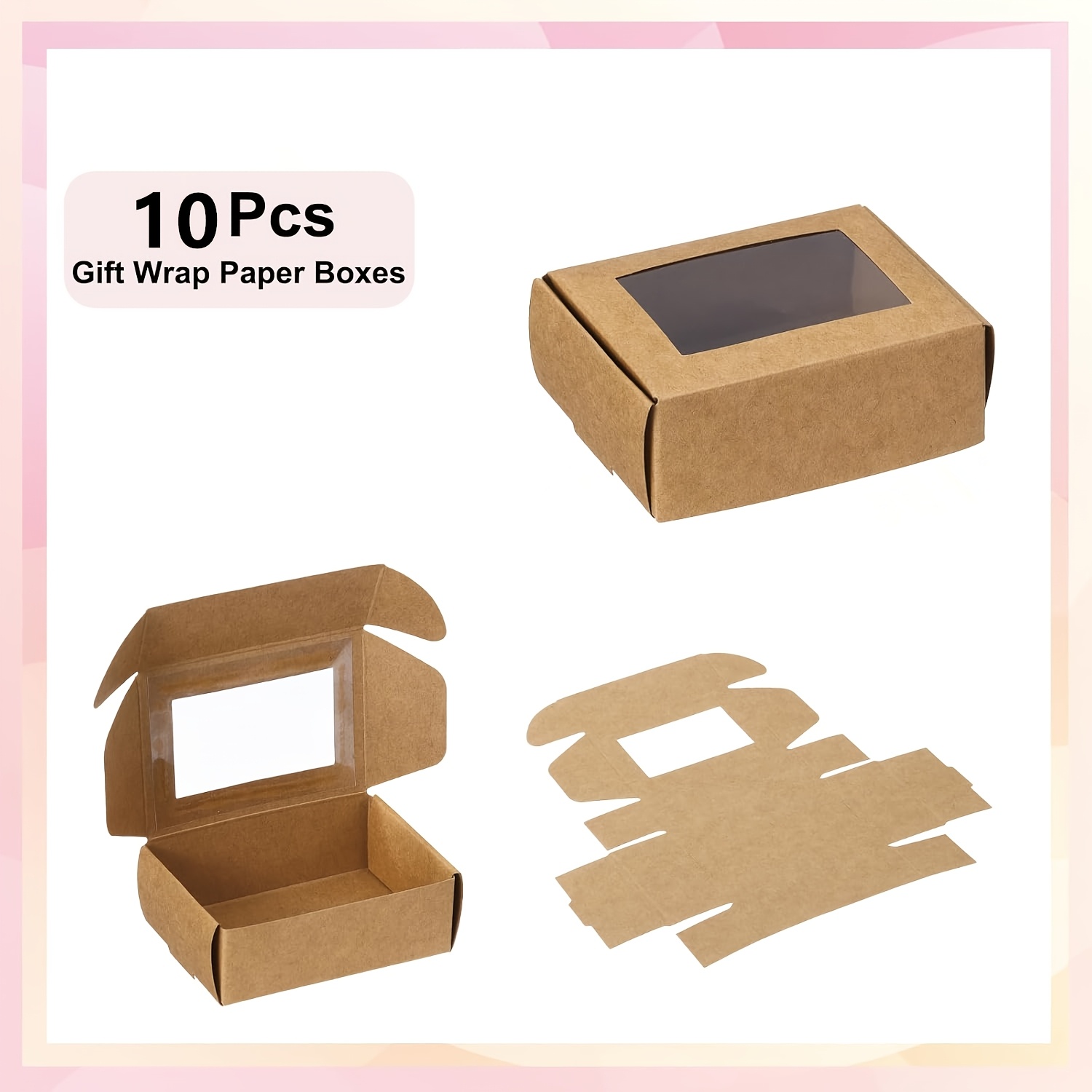 TEMU Lot de 10 boîtes-cadeaux en carton avec couvercle fenêtré blanc//doré - Petite boîte carrée en papier avec couvercle carré, à fente prédécoupée,