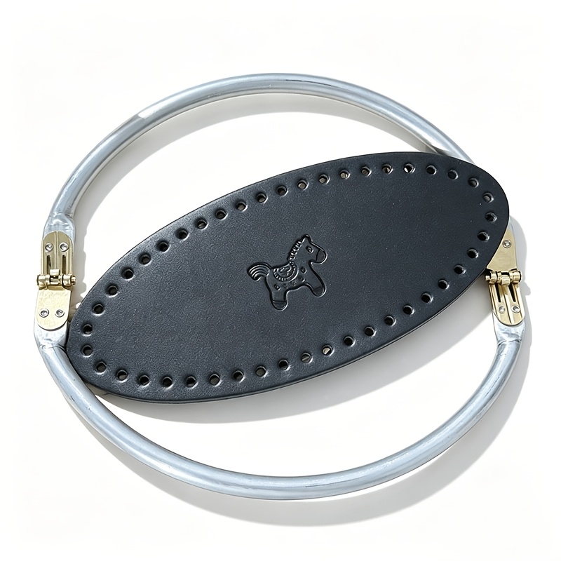 TEMU Kit per borsa all'uncinetto fai da te: ovale in pelle da 22 cm con logo Horse e chiusura con telaio interno flessibile in metallo da 23 cm -