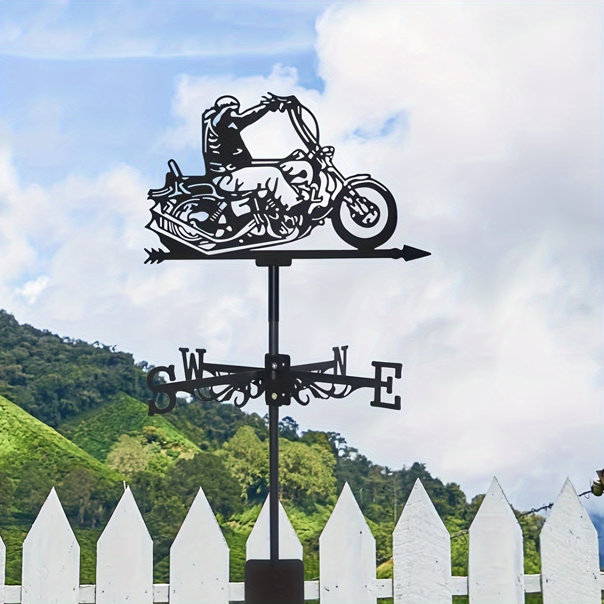 

Retro Motorcycle Metal Wind Vane - Iron Weather Indicator, Suitable For Courtyards, Roofs, , Lawns - For Halloween And Autumn Decoration