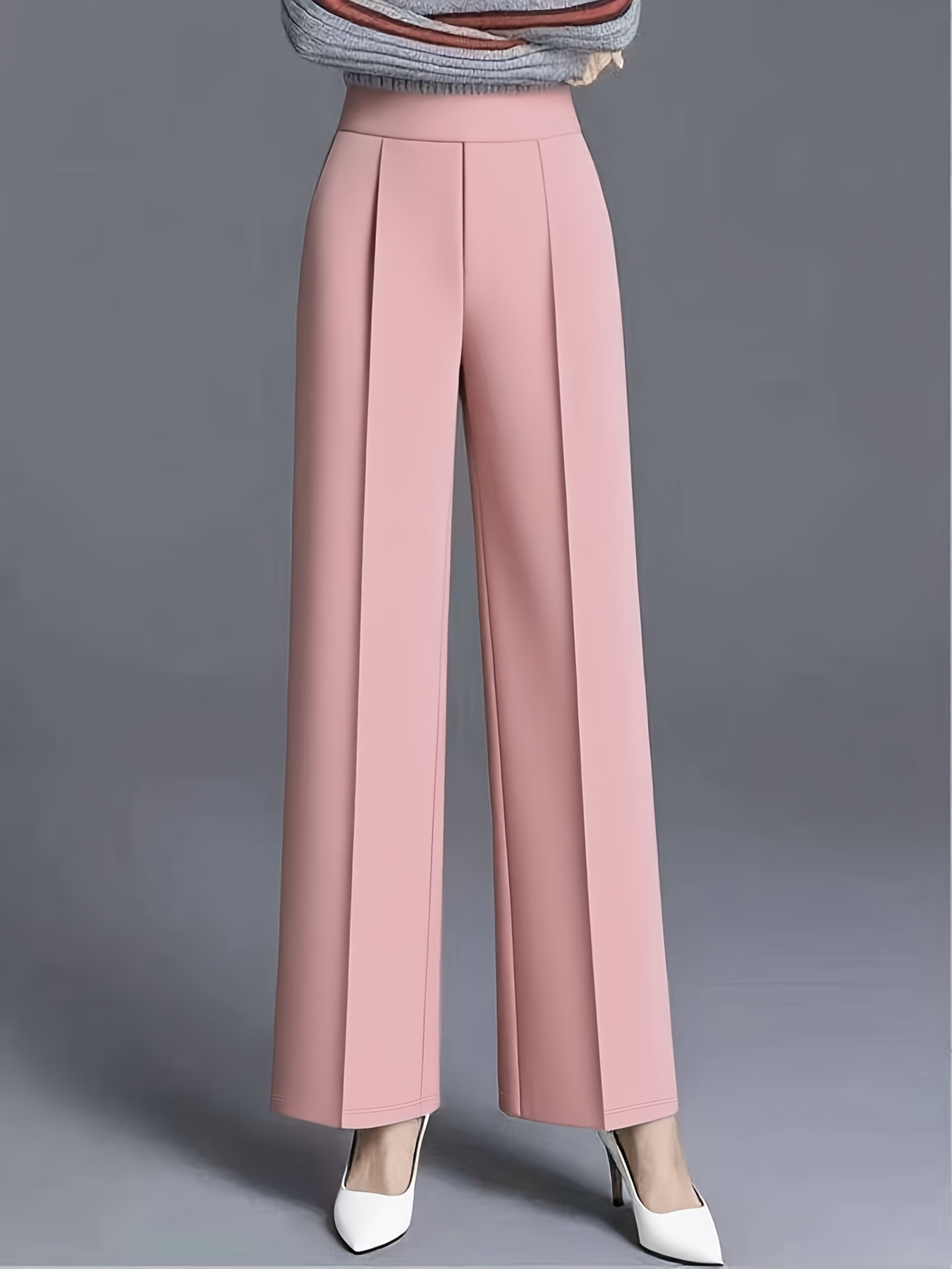 plus size plus size plus size plus size plus size plus size plus size elegant high waisted elastic waistband straight leg wide leg long pants for women 3d tailoring flattering loose fit solid color casual pants with slant pockets