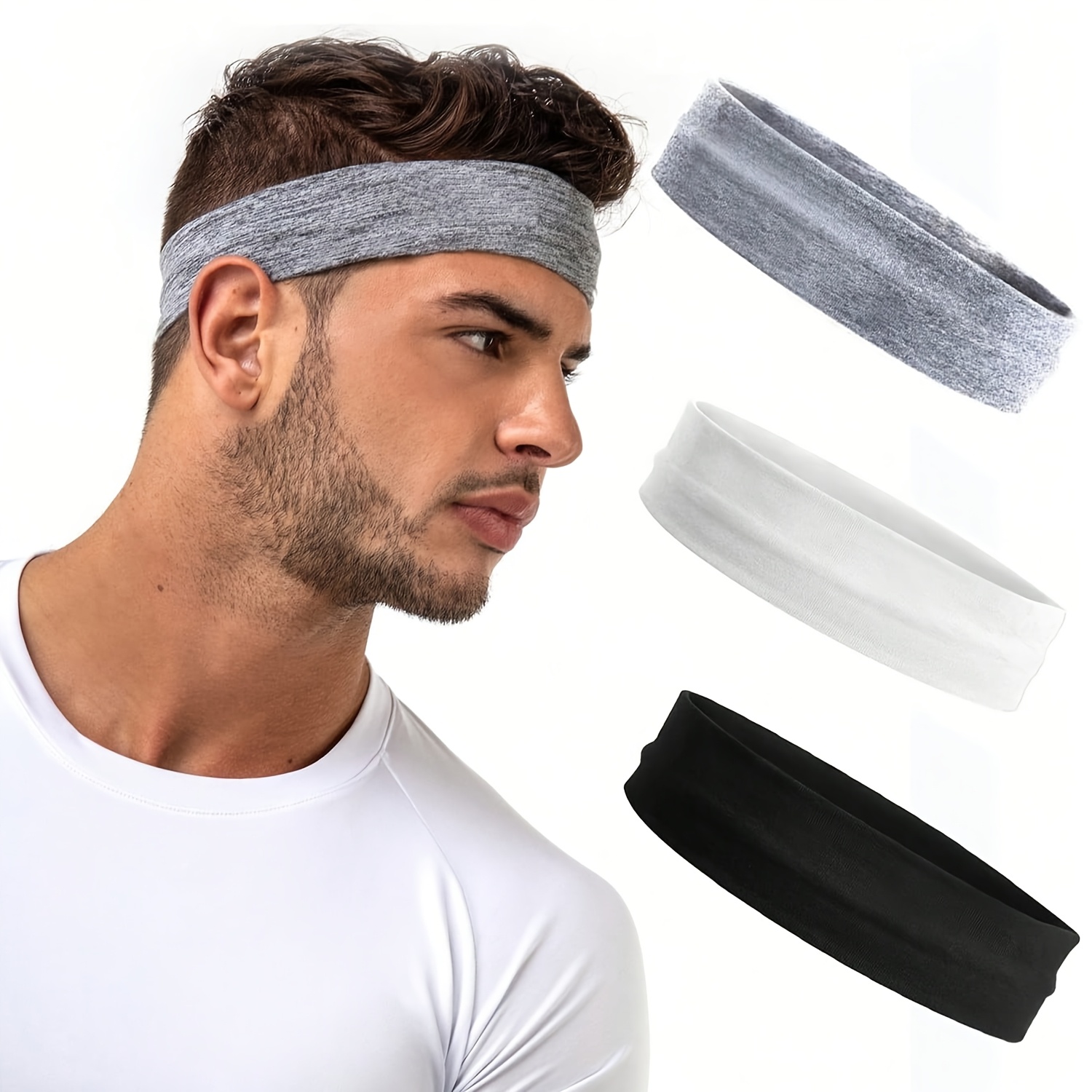 TEMU Men's Sweat-absorbing Headbands, 3pcs Fitness Sports Headbands, Suitable For Gym, Running, Cycling, Hiking