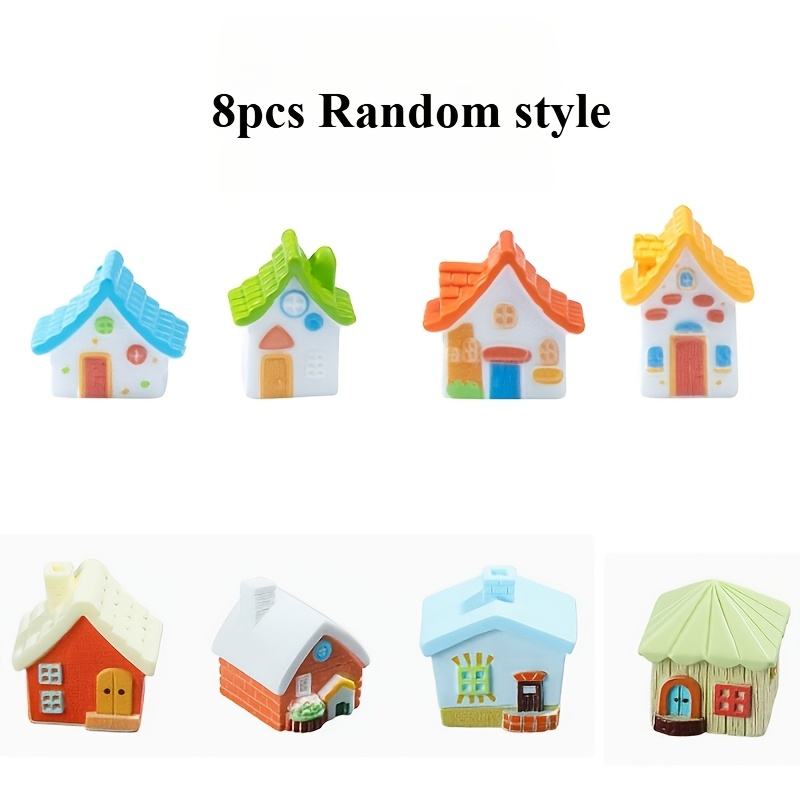 TEMU 8pcs/set Random Style, Creative Miniature Resin Material Tile Small House Model Ornaments, Exterior Model Decorations, Suitable For Home