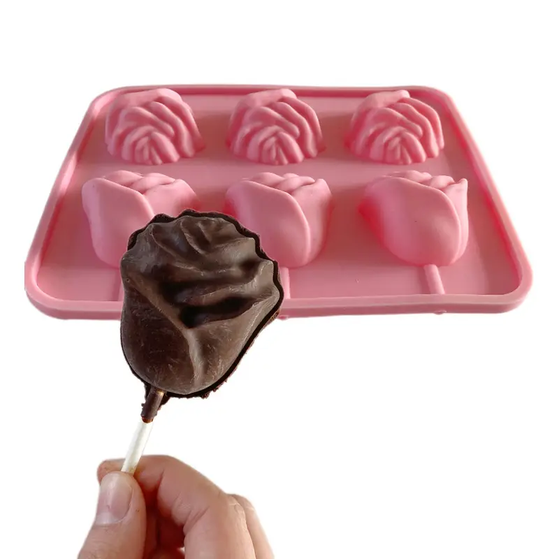 2pcs set 3d rose flowers lollipop silicone mold valentines day chocolate mold non stick and high temperature resistant diy cake and dessert baking decoration tool reusable food grade kitchen accessories suitable for bakery pastry shop details 6
