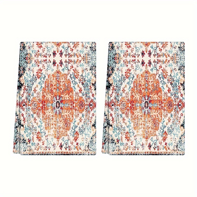 

2pc Vintage Geometric Pattern Kitchen Towels - 40cm X 60cm - Machine Washable - Space Themed - Bohemian Style - Rectangular Shape - Striped Design - 100% Polyester