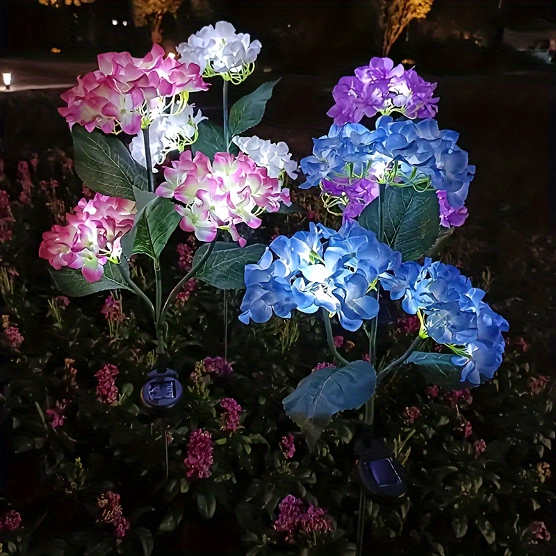 

4pcs Realistic Hydrangea Garden Stake Lights, Solar Powered Flowers For Lawn Decoration, Backyard Decor, And Gift Giving