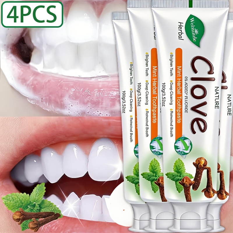 Image of 4pcs Mint Herbal Toothpaste, 0% Added Fluoride, Natural Herbal Extract For Gum & , Deep Cleaning Teeth, , Gums, Travel Size, Ideal Oral Hygiene Gift For , Suitable For Everyday Use