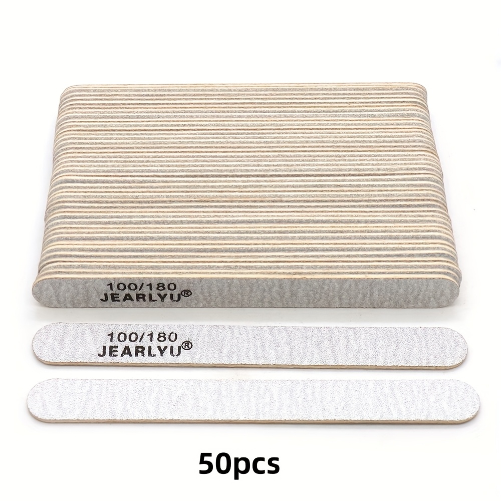 Image of 50pcs Professional 13cm 5.12in Straight Nail File 100/180 Grit Wooden Disposable Emery Board Double Sided For Shaping/buffing Natural & Gel Nails