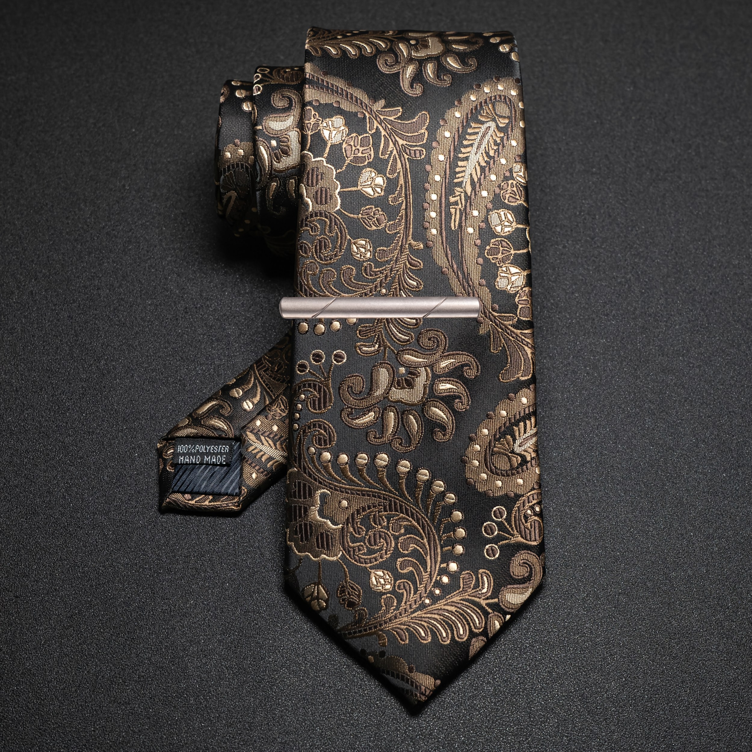 TEMU Cravate Jacquard Vintage à Cintre pour Homme avec Ensemble de Pinces à Cravate Argentées, Cravate de Costume Formelle à Floraux Classiques,