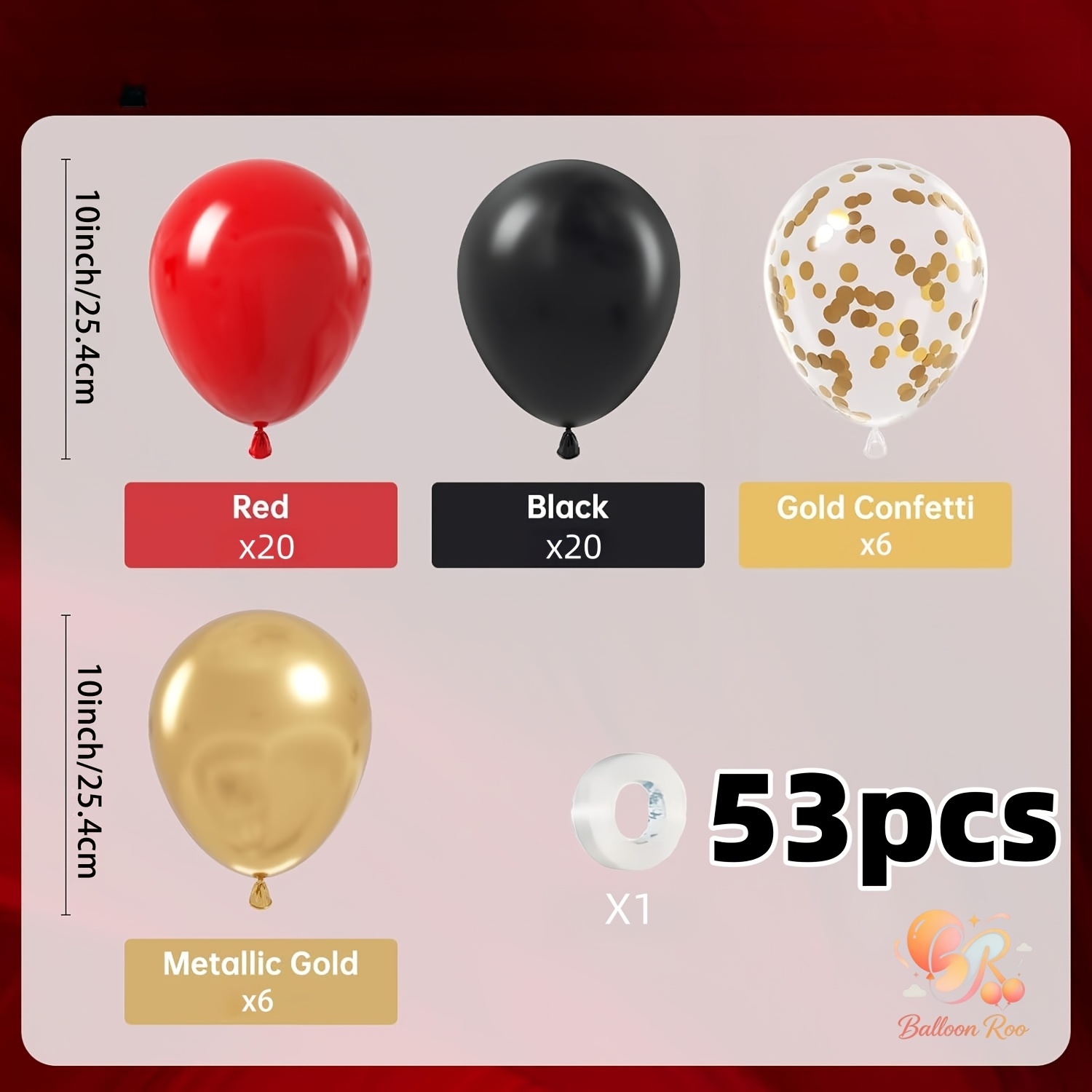 TEMU 53 ballons en latex rouges, noirs et dorés, ballons à dorés, convient pour anniversaires, , enterrements de vie de fille, cérémonies de de