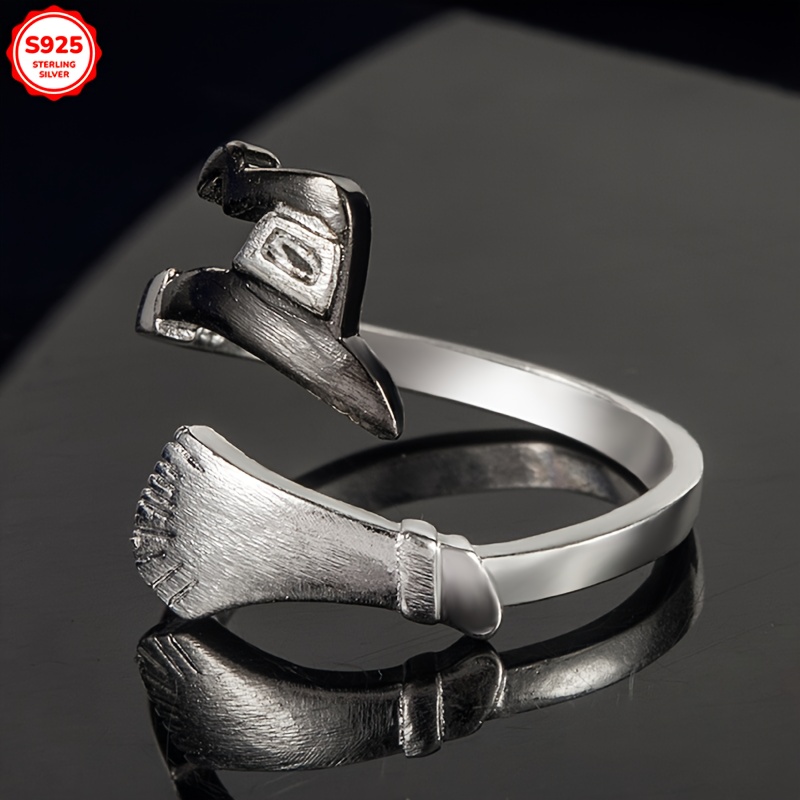 Women's Witch Hat & Broom 925 Sterling Silver Ring