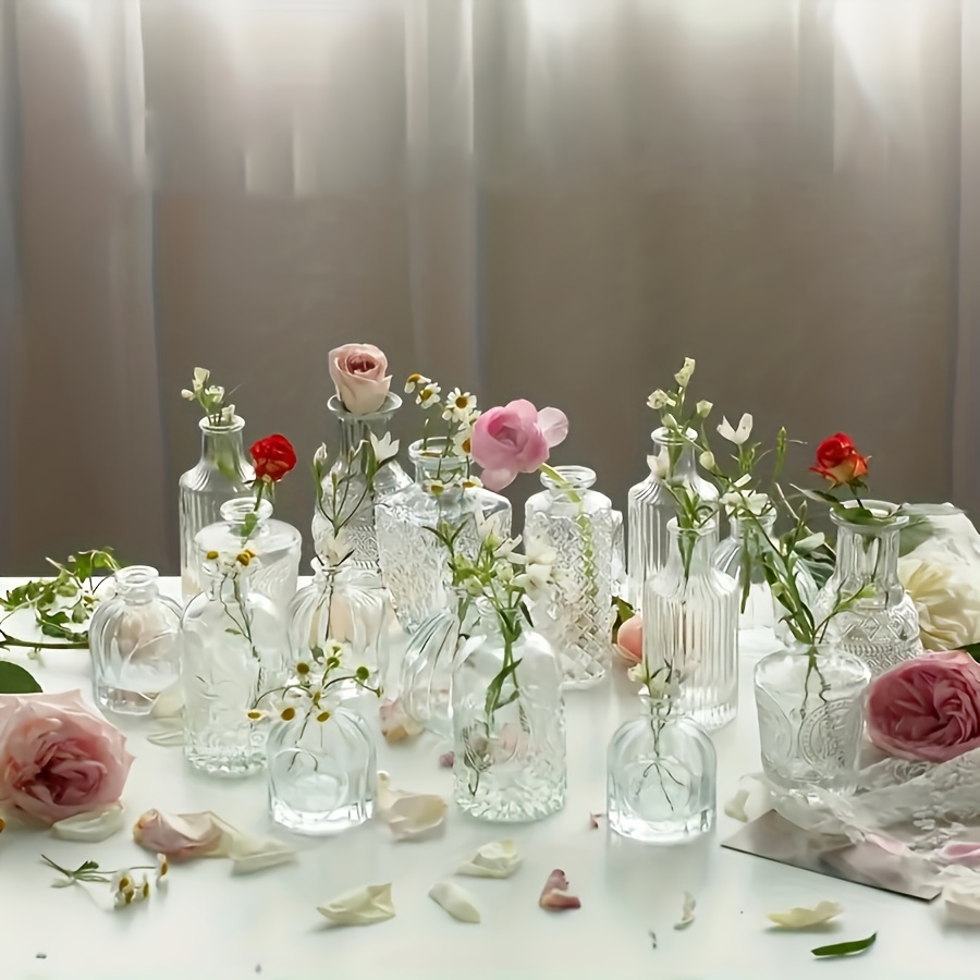 10 20pcs transparent simple relief   vase set suitable for wedding home dining table party decoration glass vase 7