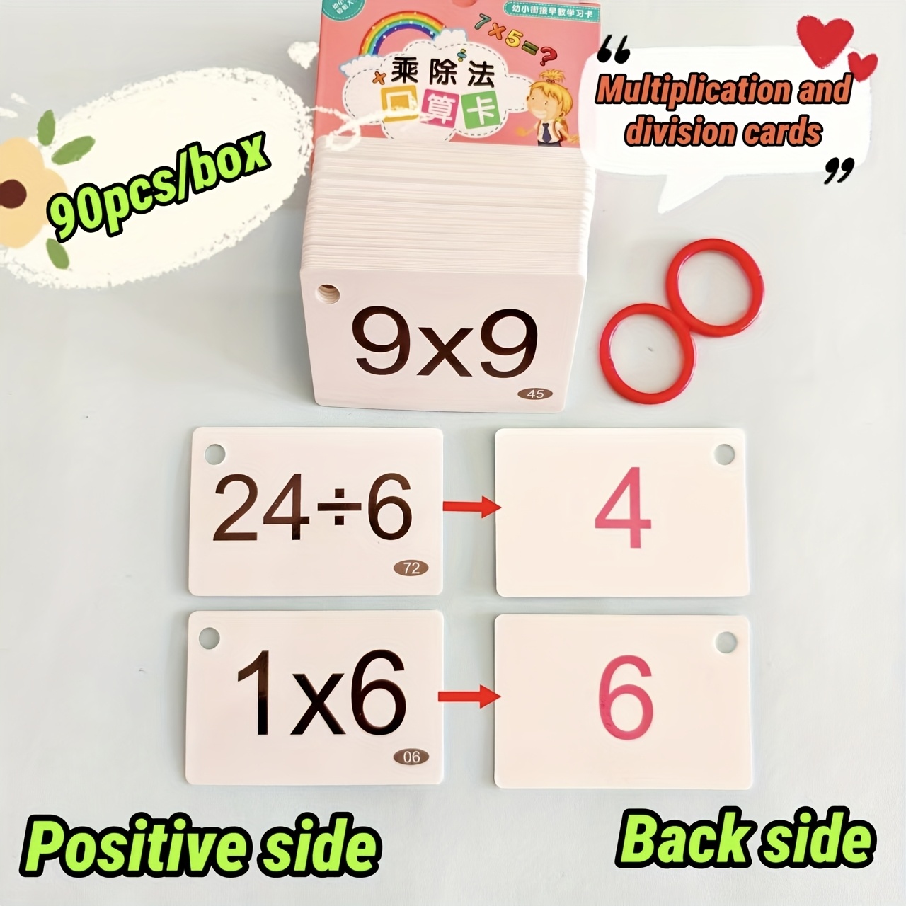 90 Cards/box - Multiplication And Division Flashcards With Rings, Math Memory Cards, Suitable For Mental Practice, And Reaction Skills Development, Math Formula Memory Aid, School Supplies Gift