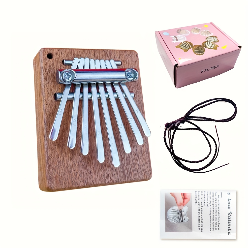 Mini Kalimba Thumb Piano 8-Key Wooden with Hanging Rope, Exquisite Finger Piano Instrument, Ideal Gift for Friends, Valentine'S Day, Adult Beginners