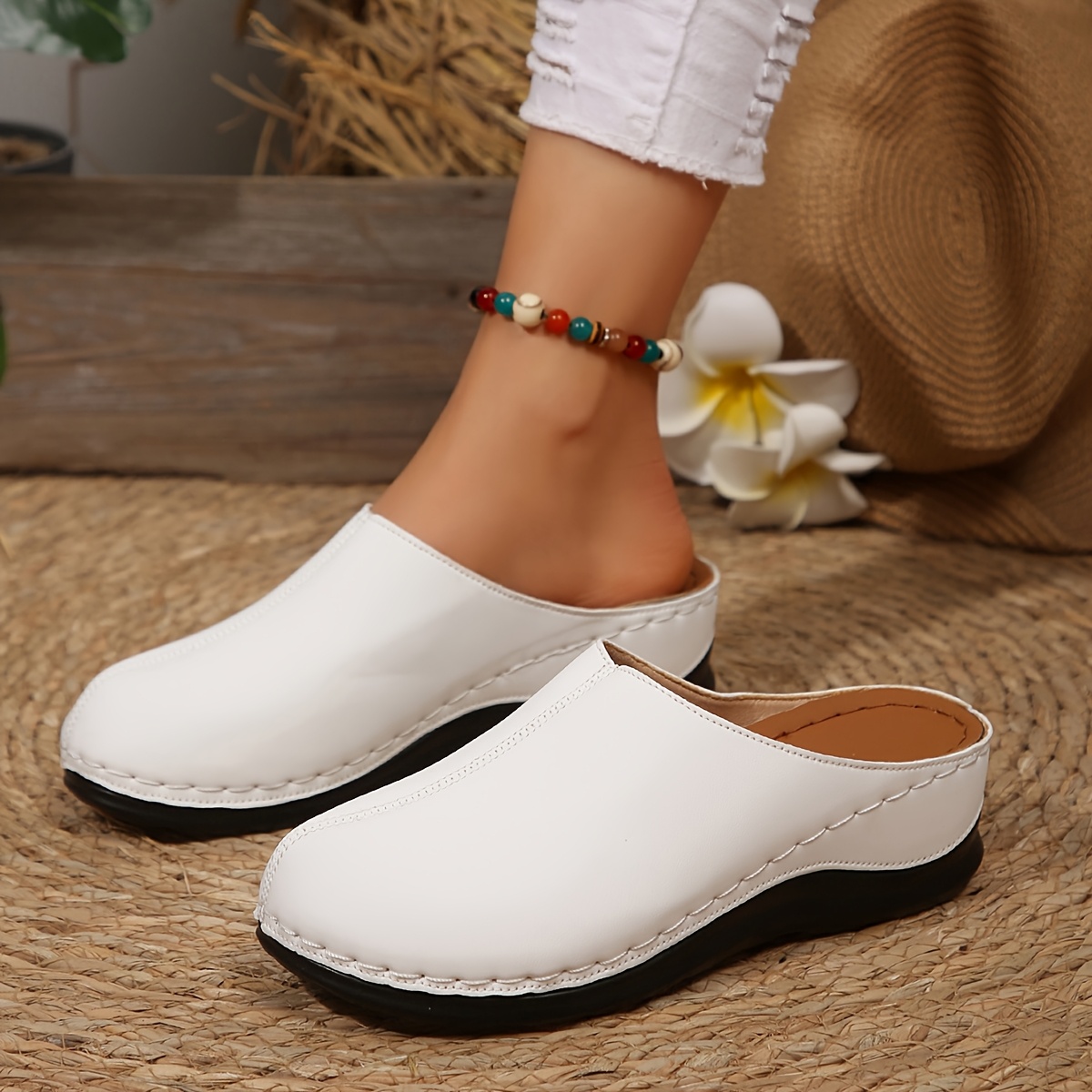 zuecos verano mujer zapatos sintéticos blancos Temu Colombia