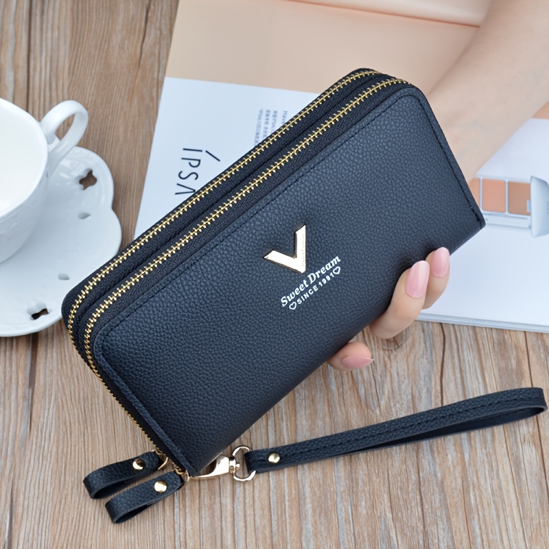 TEMU Women's Fashionable Coin Purse, Dual Zipper Wallet With Multi Card Slots, Large Capacity, , Paint, Positioning Printing