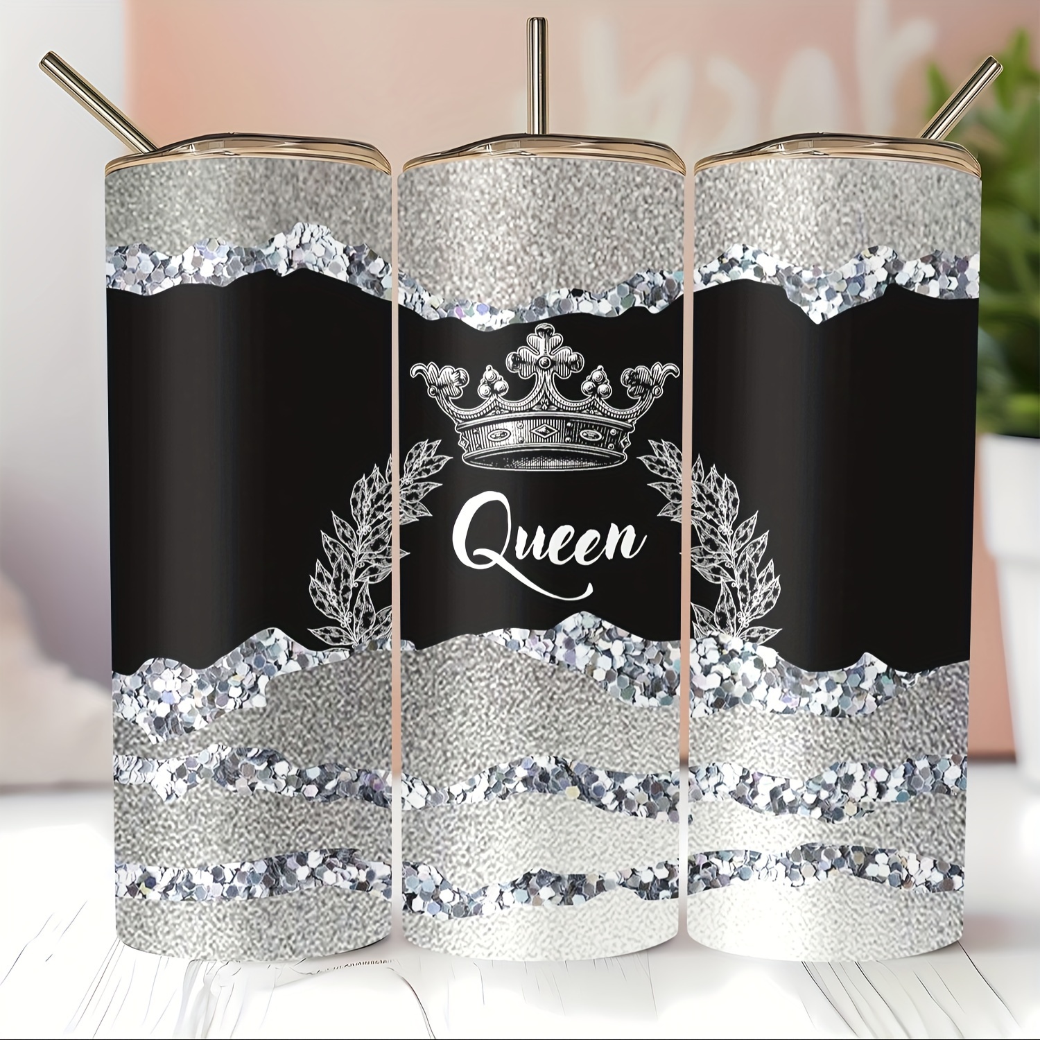 

1pc Crystal Print Stainless Steel , Classic Mug Cup With Lid, Gifts For Women Birthday Friends, Sport Insulated Cup, Christmas Day, Valentine Day - 20oz