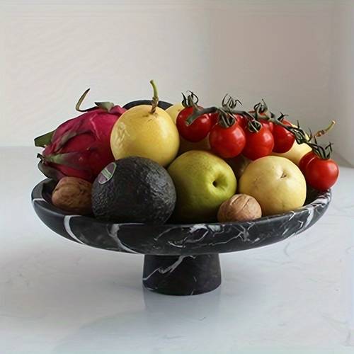 black marble fruit bowl for kitchen counter large decorative bowl pedestal for home decor fruits holder for dining table kitchen organization