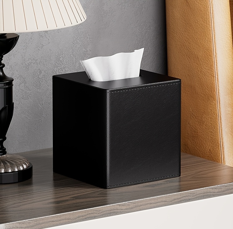 1pc luxury square tissue box holder premium pvc   leather sleek black beige design for home office hotel and car use tissue box dispenser modern decor accessory sleek glossy   Product details 0