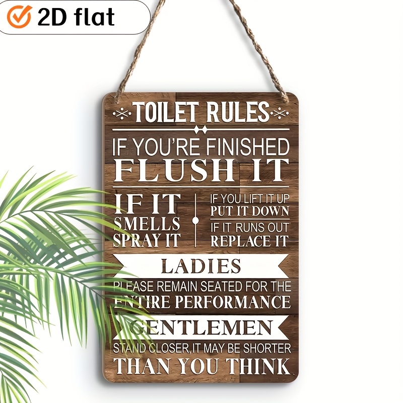 TEMU 2d Flat - A 2d Flat Wooden Artwork Showcasing Humorous Bathroom Rules, Perfect As A Housewarming Gift For And Colleagues. This Decorative Piece
