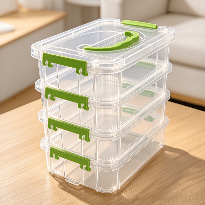 TEMU 4-lagiger, extra großer, transparenter Schubladen-Organizer aus Kunststoff mit Deckel und Griff, stapelbare, durchsichtige Aufbewahrungsbox für