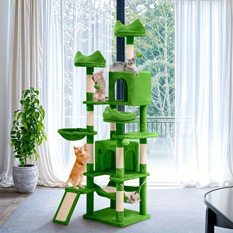 

Industraedge Tall Cat Tree Tower For Indoor Cats, 75in Multi- Level Cat Climbing Tower With Cat Condos, Top Perches, Hammock, Sisal Scratching Posts And Board, Kittens Play Activity Center, Green